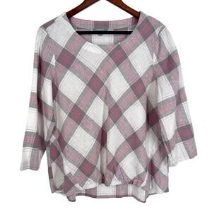Habitat Sz Small LINEN BLEND Wearable Art to Wear Blouse Shirt Top Christmas